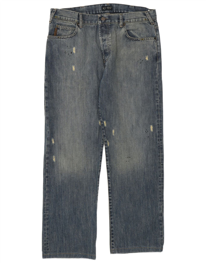 Armani Herren Distressed Straight Jeans W36 L30 Blaue Baumwolle