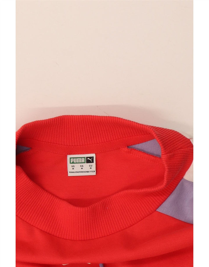 Puma Womens Crop Graphic Sweatshirt Pullover UK 14 Mittelroter Farbblock