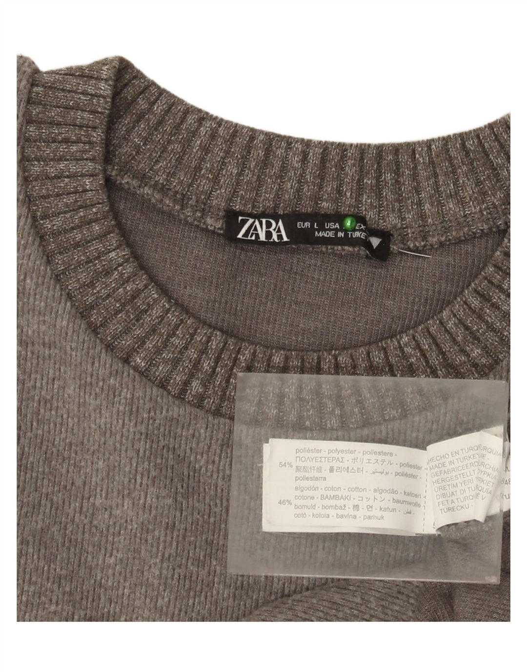 Zara Damen-Pullover mit Rundhalsausschnitt, UK 16, Größe L, grau, Polyester