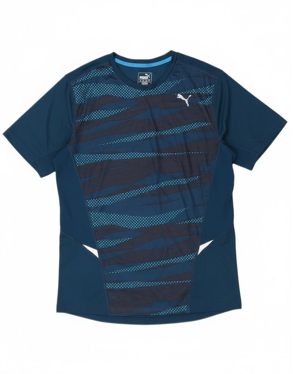Puma Herren Grafik-T-Shirt-Oberteil Mittelblaues geometrisches Polyester