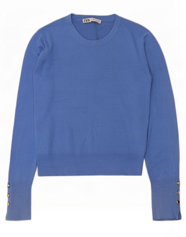 Zara Damen-Pullover mit Rundhalsausschnitt, Größe 44, Blau