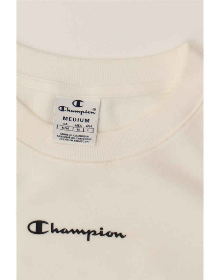 CHAMPION Womens Crop Sweatshirt Jumper UK 14 Medium White Vintage Champion and Second-Hand Champion from Messina Hembry 