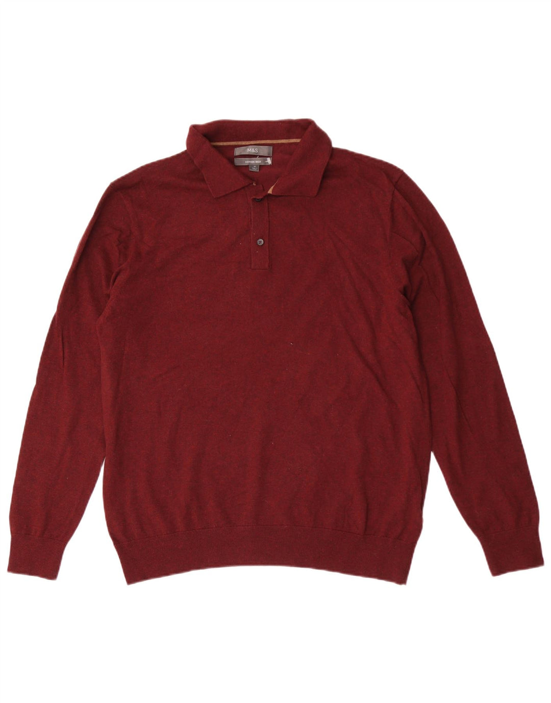 Marks & Spencer Herren-Pullover mit Polo-Ausschnitt, mittlere kastanienbraune Baumwolle