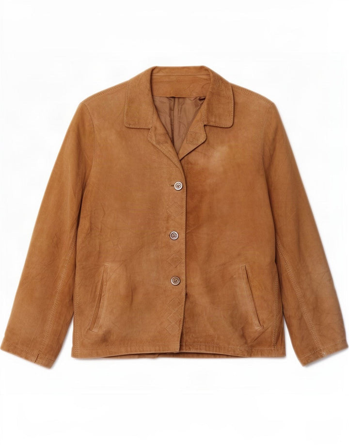 Vintage Damen 3-Knopf-Wildleder-Blazerjacke UK 14 Large Beige