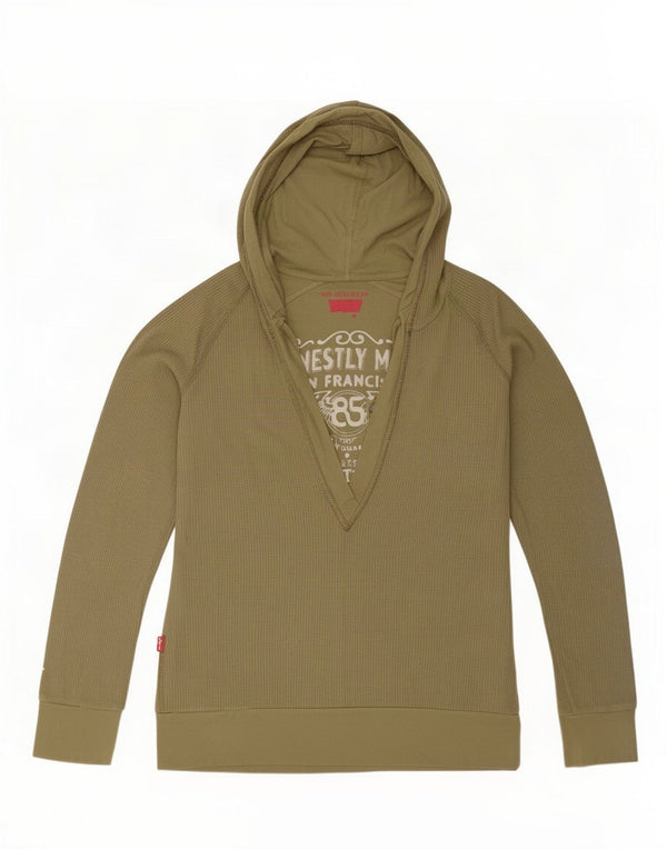 Levi's Womens Hooded Top Long Sleeve UK 12 Medium Khaki Cotton