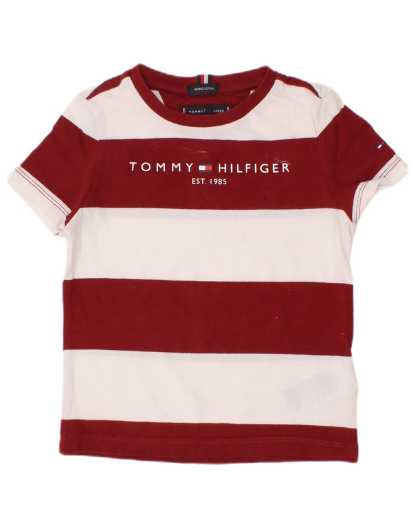 Tommy Hilfiger Jungen-T-Shirt mit Grafik, 2–3 Jahre, burgunderrot, gestreift, Baumwolle