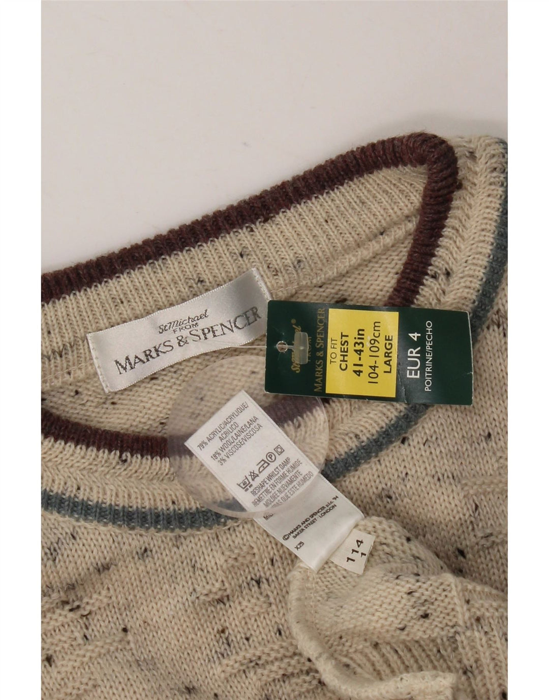 Marks & Spencer Herren-Pullover mit Rundhalsausschnitt, Gr. 41/43, Größe L, Beige