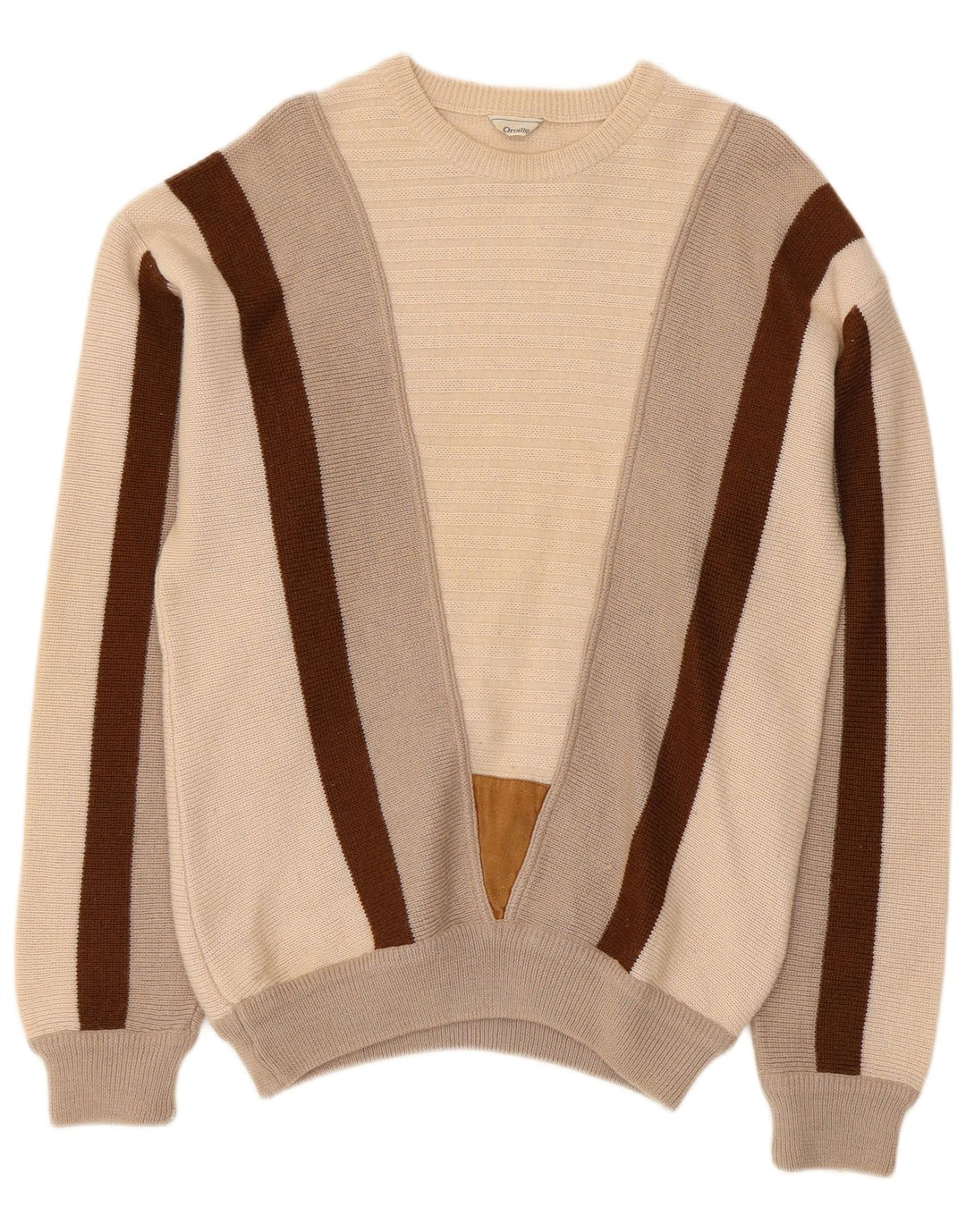 Orville Herren-Pullover mit Rundhalsausschnitt, Mittelbeigefarbene Blockwolle