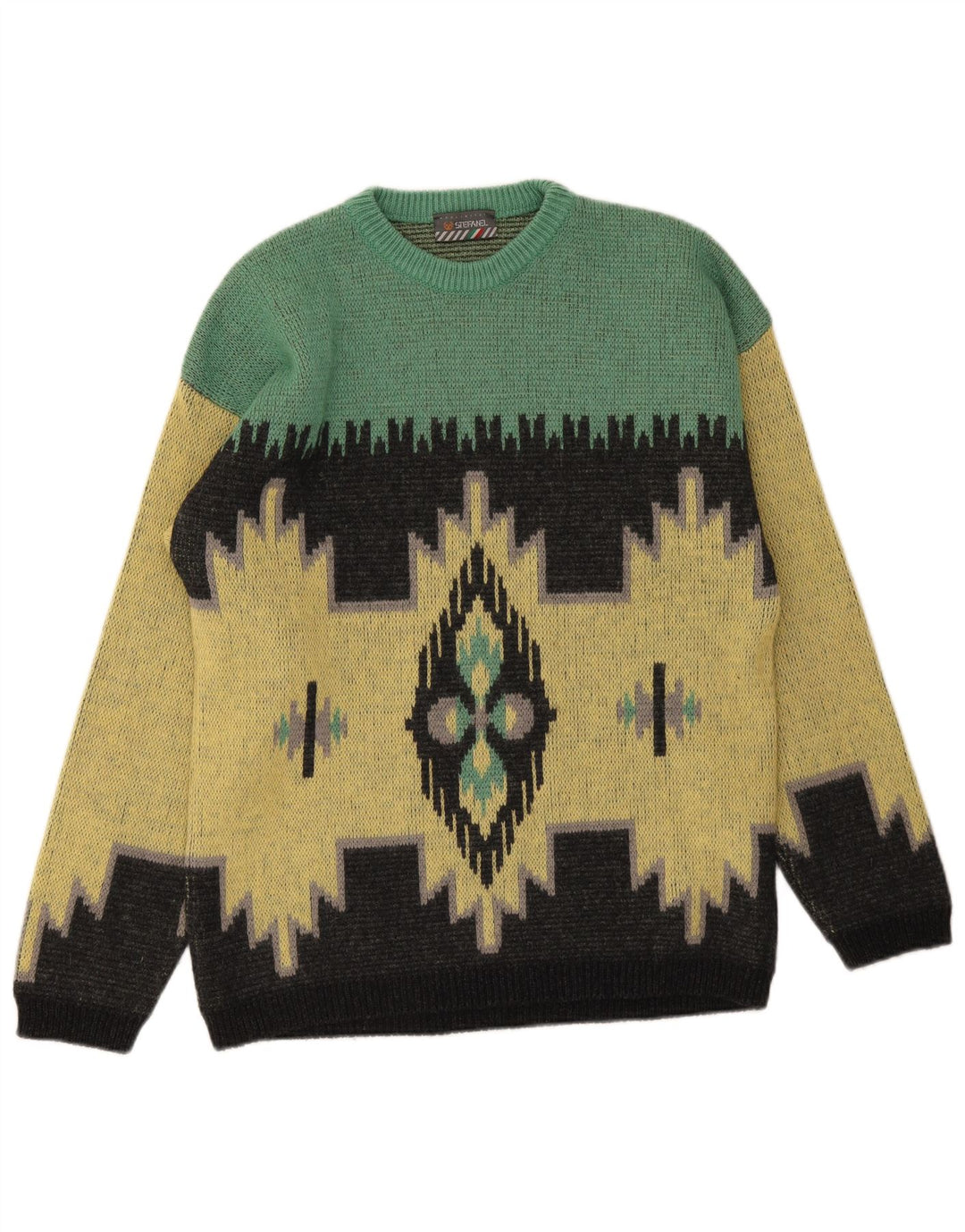 Stefanel Herren-Pullover mit Rundhalsausschnitt, mittelgelbe Ikat-Wolle