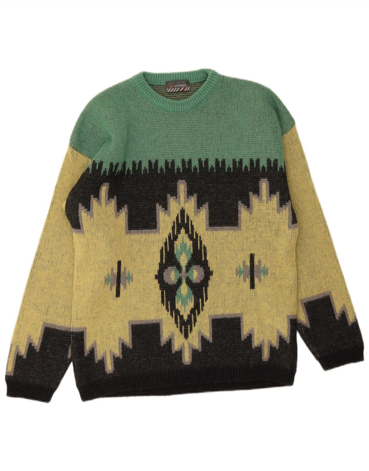 Stefanel Herren-Pullover mit Rundhalsausschnitt, mittelgelbe Ikat-Wolle