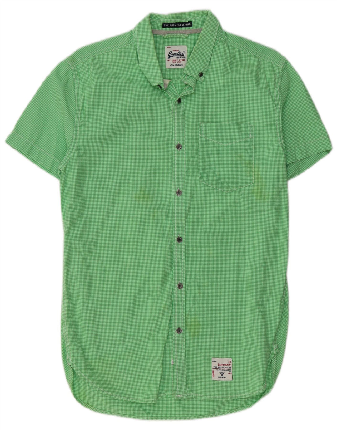 SUPERDRY Herren-Kurzarmhemd aus mittelgrüner Gingham-Baumwolle