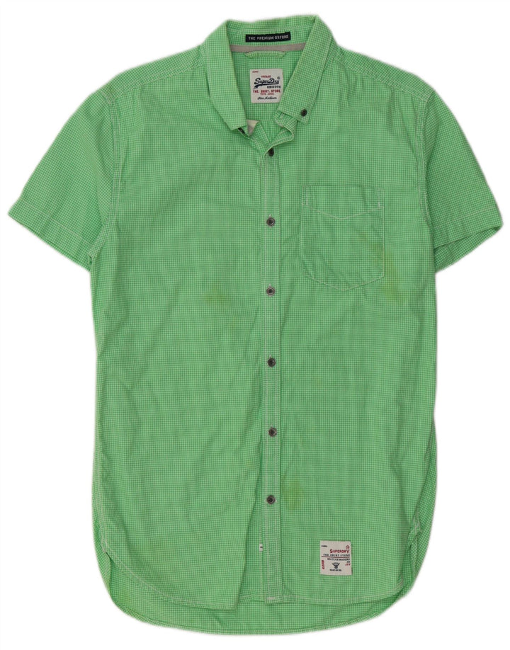 SUPERDRY Herren-Kurzarmhemd aus mittelgrüner Gingham-Baumwolle