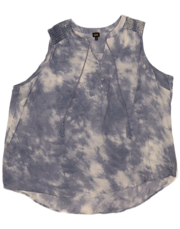 Lee Damen ärmelloses, übergroßes Blusenoberteil, UK 22 3XL, blauer Batik-Rayon