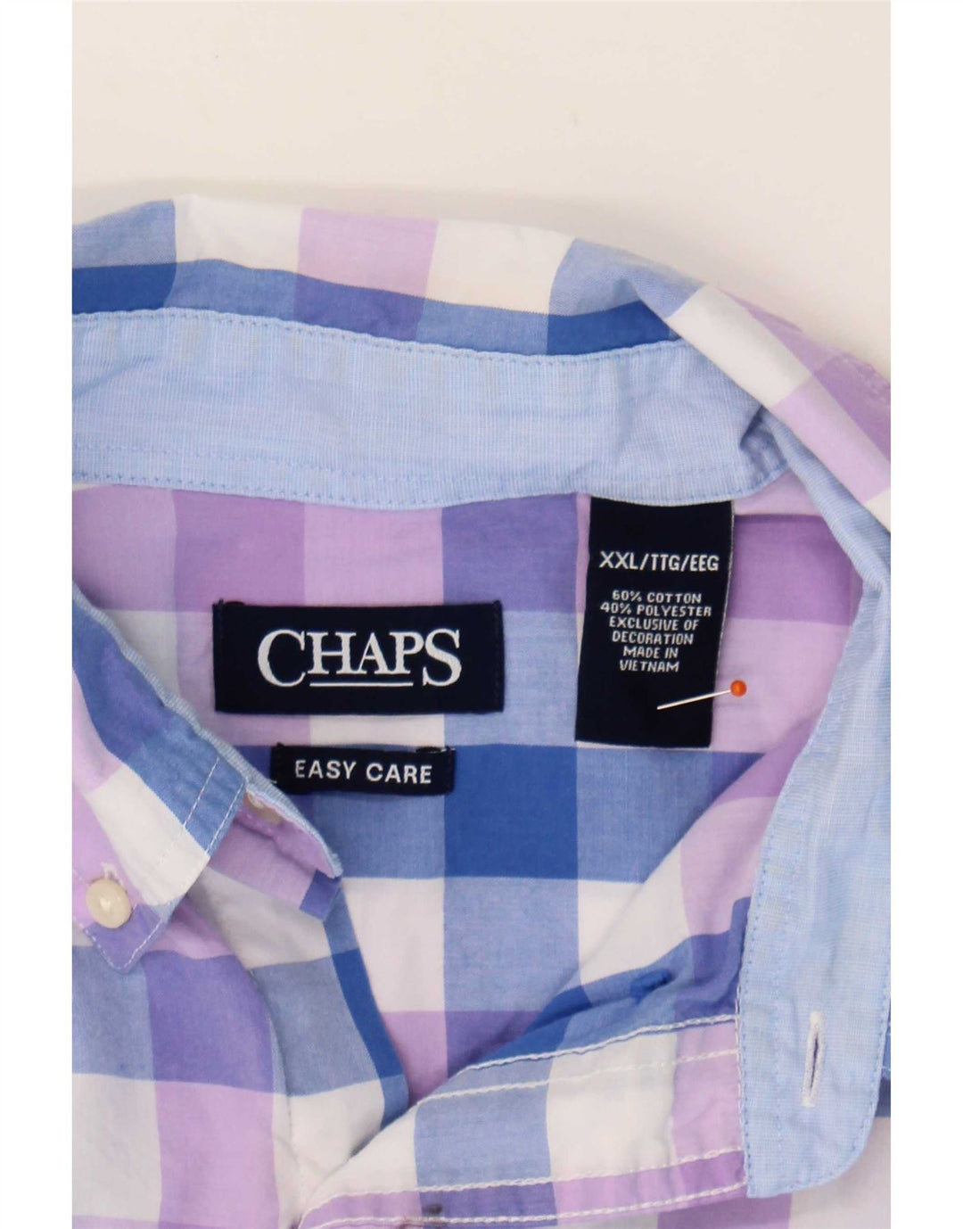 Chaps Pflegeleichtes Herren-Kurzarmhemd 2XL aus blauer Gingham-Baumwolle
