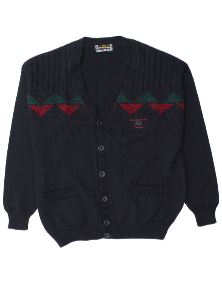 Il Granchio Herren-Strickjacke, mittlere marineblaue geometrische Wolle