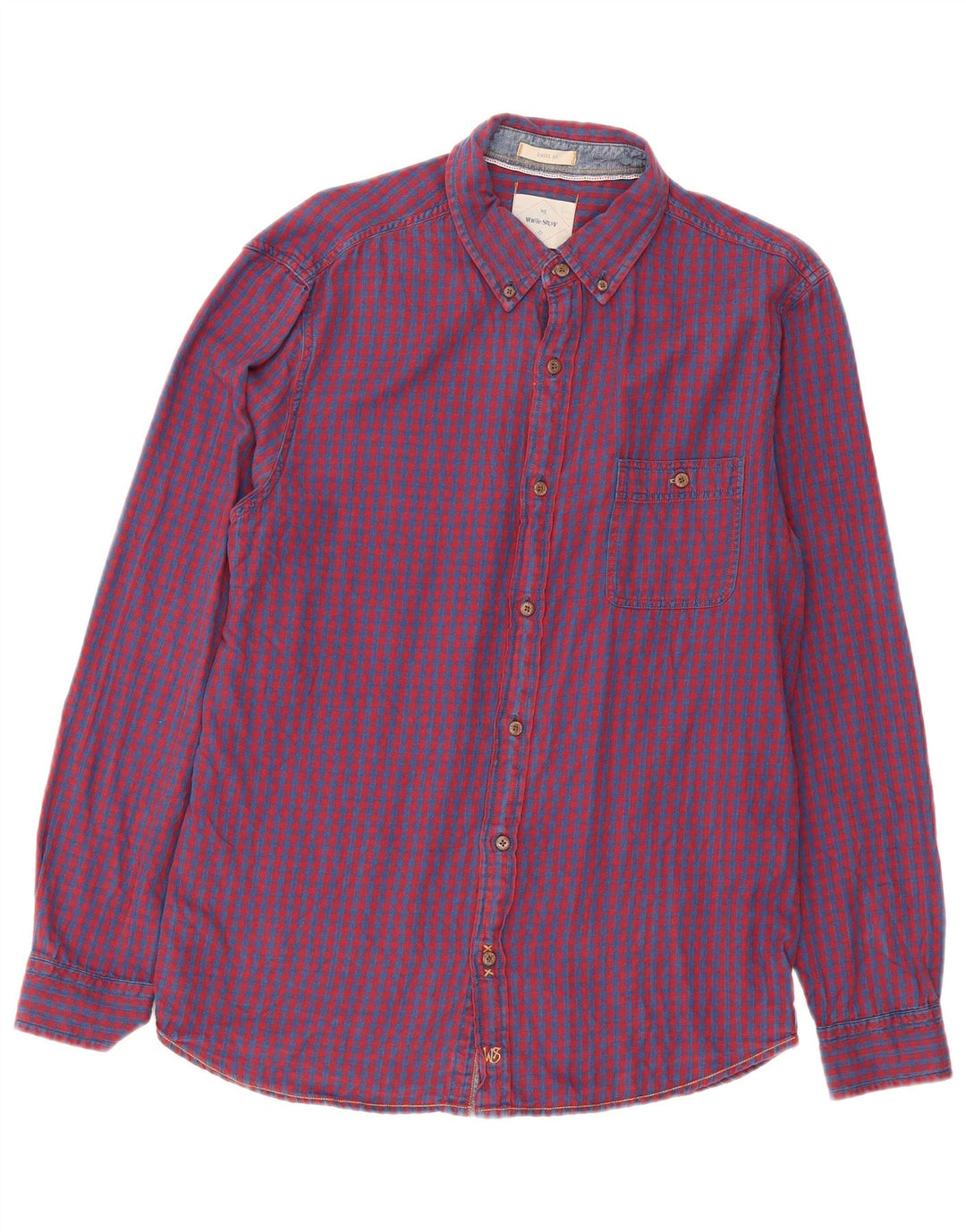White Stuff Herren-Flanellhemd mit klassischer Passform, mittelrote Gingham-Baumwolle