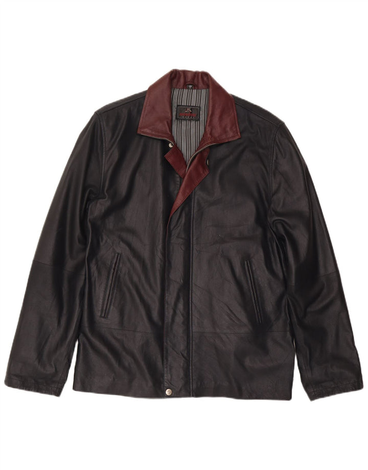 Mondial Herren-Lederjacke IT 48 Small aus schwarzem Colourblock-Leder