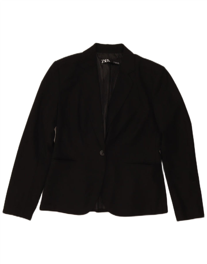 Zara Damen 1-Knopf-Blazerjacke EU 40 Mittelschwarz