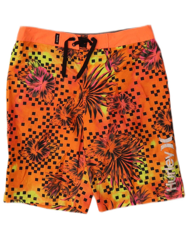 Hurley Jungen Badeshorts mit Grafik, 15–16 Jahre, orangefarbenes Blumenmuster, Polyester