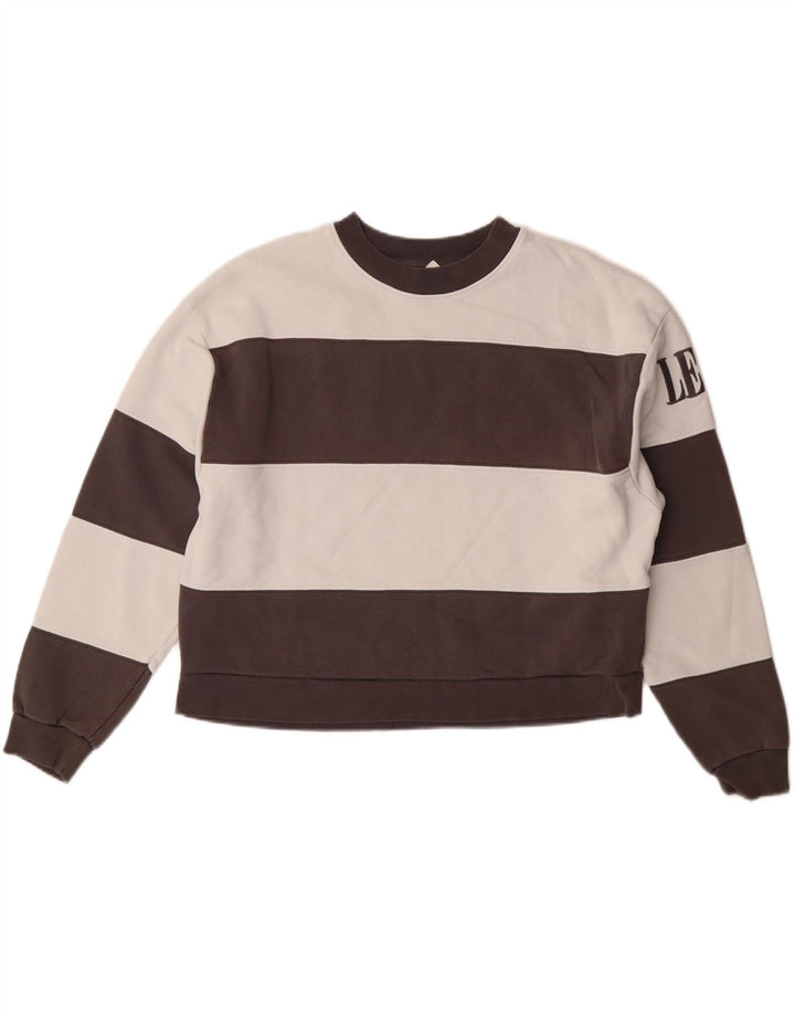 LEVI'S Womens Oversized Crop Sweatshirt Jumper UK 6 XS Brown Striped Vintage Levi's and Second-Hand Levi's from Messina Hembry 