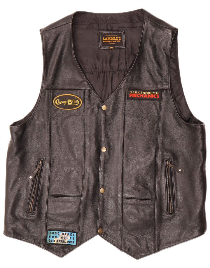 Lammle's Herren Motorstyle Graphic Lederweste 2XL Schwarzes Leder