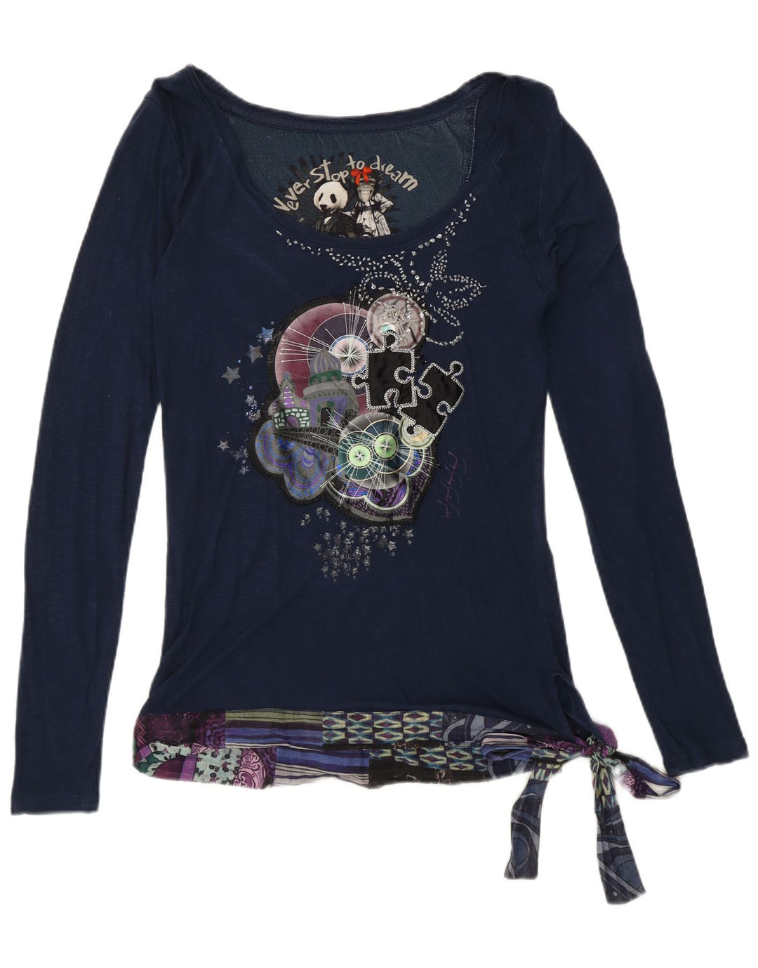 Desigual Damen-Bluse mit abstraktem Muster, Gr. 10, Marineblau