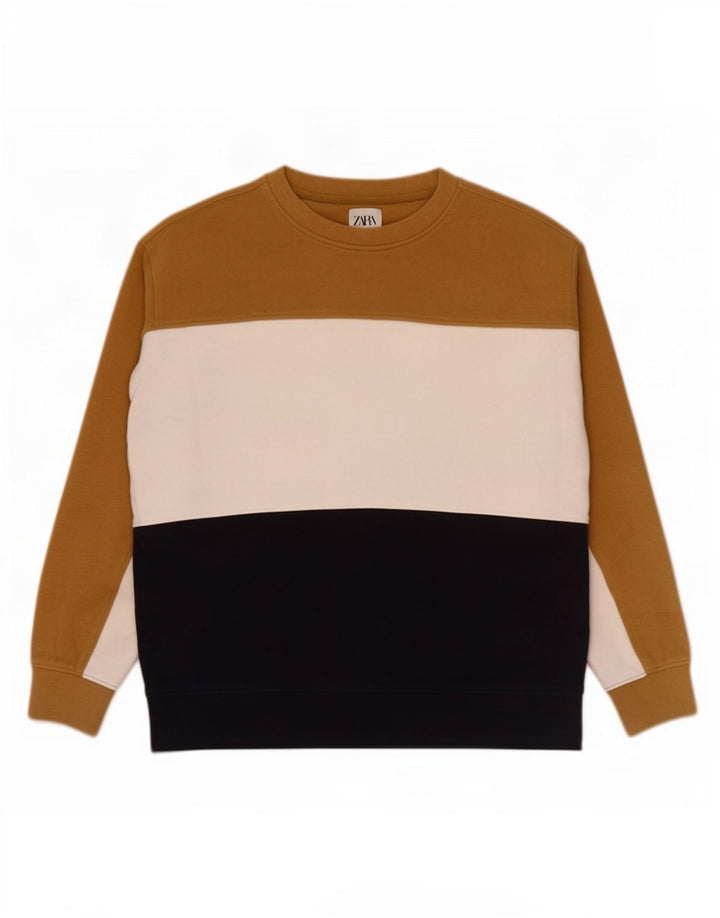 Zara Herren-Sweatshirt, Pullover, klein, mehrfarbig, Colourblock-Baumwolle