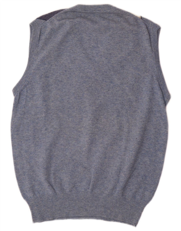 Vintage Herren Weste Tank Top Mittelblau Geometrisch