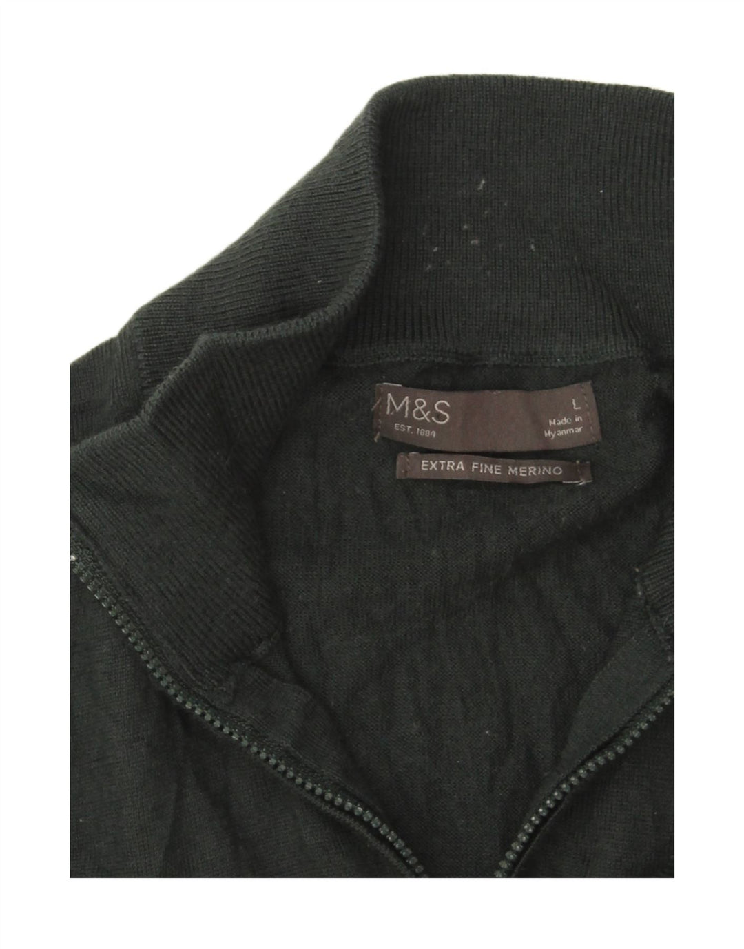 Marks & Spencer Herren-Pullover mit Reißverschluss am Hals, große grüne Merinowolle
