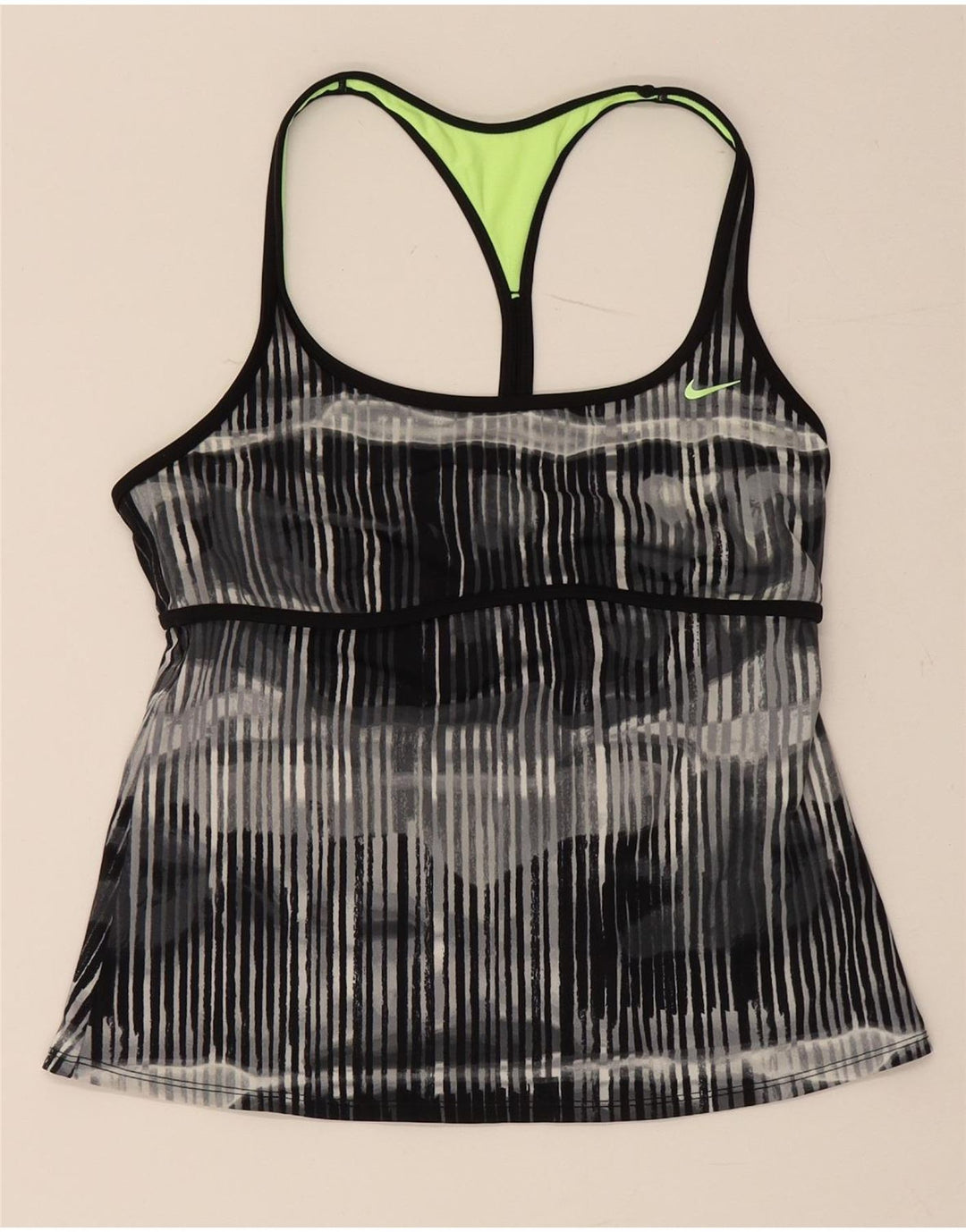 Nike Damen Weste Top UK 14 Large Schwarz Gestreiftes Polyamid