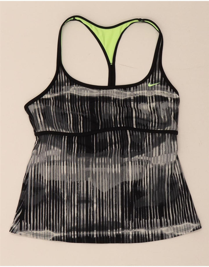 Nike Damen Weste Top UK 14 Large Schwarz Gestreiftes Polyamid