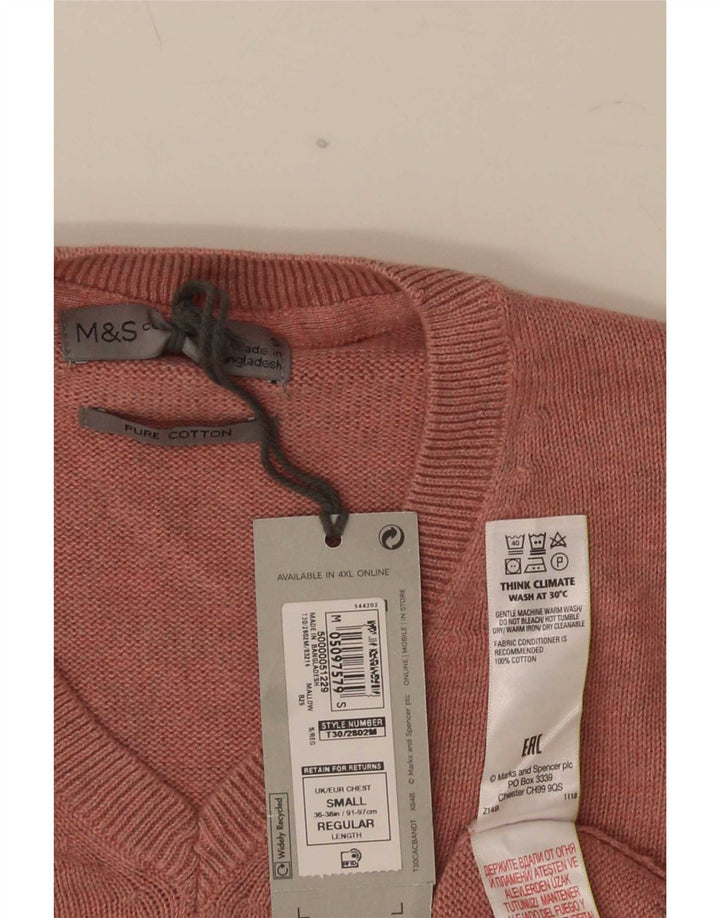 Marks & Spencer Herren-Pullover mit V-Ausschnitt, Größe S, rosa Baumwolle