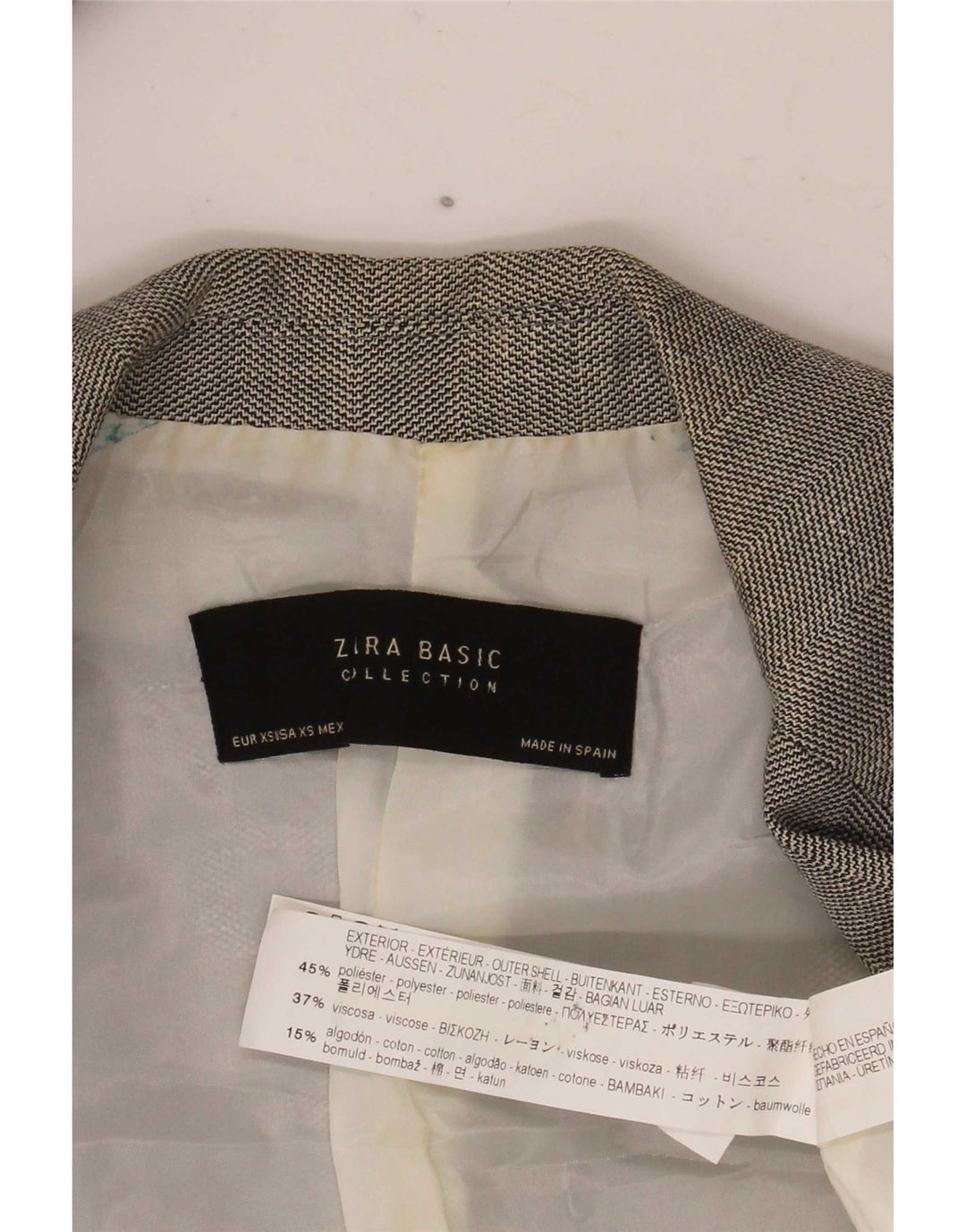 Zara Damen 1-Knopf-Blazerjacke UK 6 XS Graues Chevron-Polyester