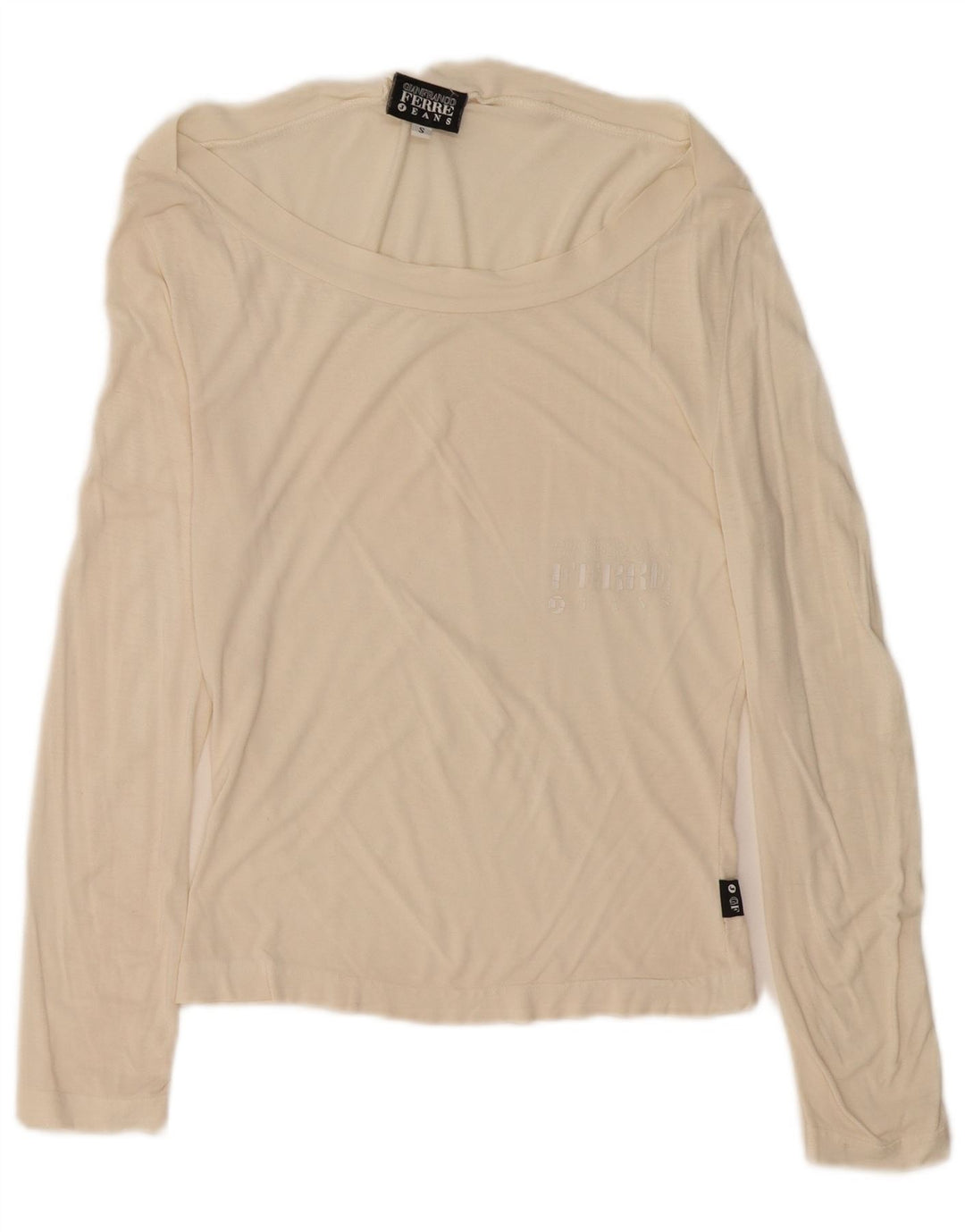 Gianfranco Ferre Damen Graphic Top Langarm UK 10 Small Off White