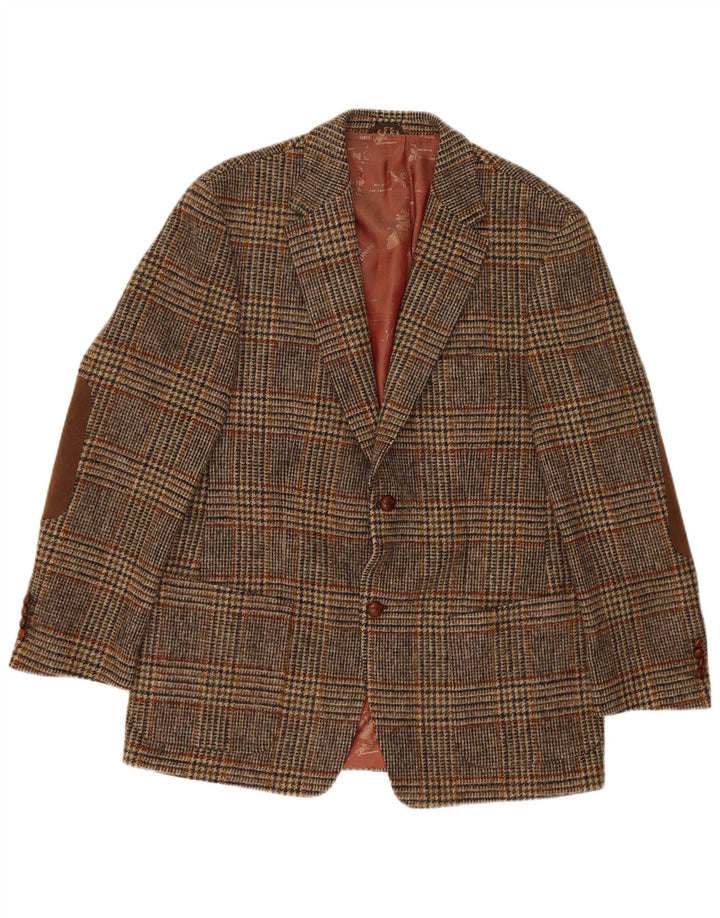 Harris Tweed Herren 2-Knopf-Blazerjacke IT 52 XL braun karierte Wolle