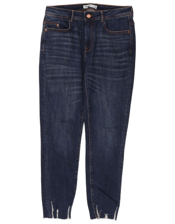 Zara Damen Distressed Slim Jeans EU 42 Large W32 L28 Marineblaue Baumwolle