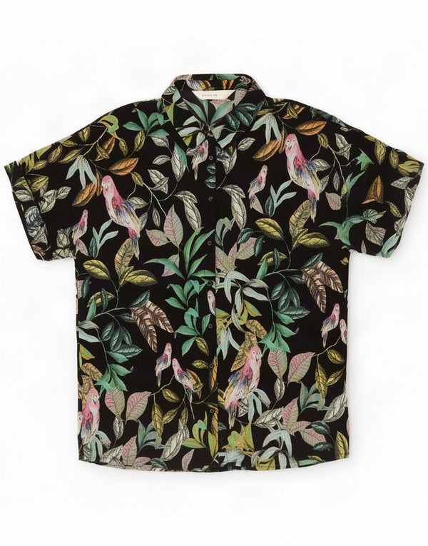 Vintage Womens Short Sleeve Oversized Shirt Blouse UK 10 Small Black Floral