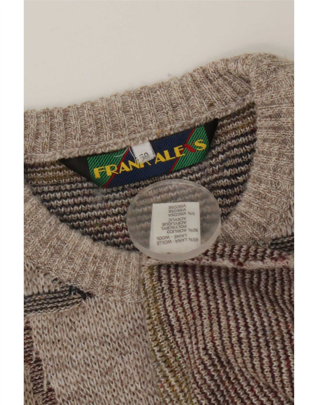 Frank Alexs Herren-Pullover mit Rundhalsausschnitt, IT 50, mittelgraue, geometrische Wolle