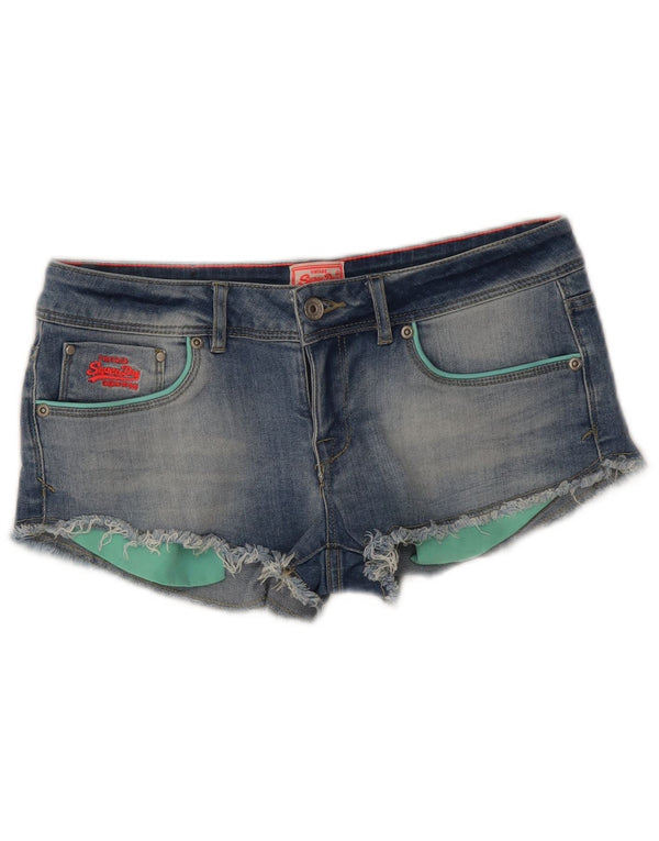 Superdry Damen Denim-Hotpants mit niedriger Taille, W30, mittelblaue Baumwolle