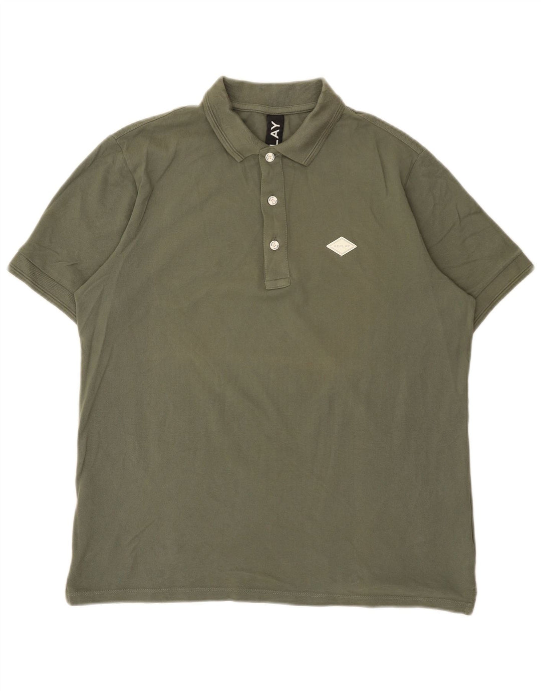 Replay Herren-Poloshirt mit normaler Passform, groß, Khaki, Baumwolle, klassisch