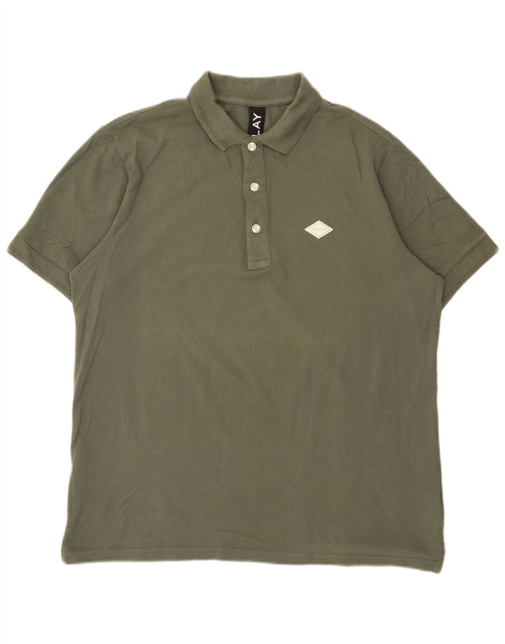 Replay Herren-Poloshirt mit normaler Passform, groß, Khaki, Baumwolle, klassisch