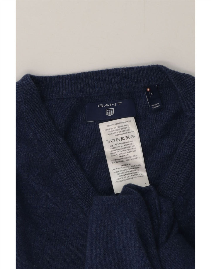 Gant Herren-Pullover mit V-Ausschnitt, groß, marineblaue Wolle