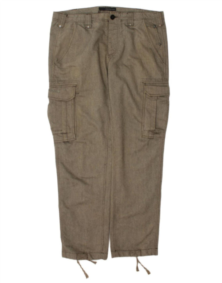 Calvin Klein Herren Straight Cargo Hose W36 L34 Graues Fischgrätenmuster