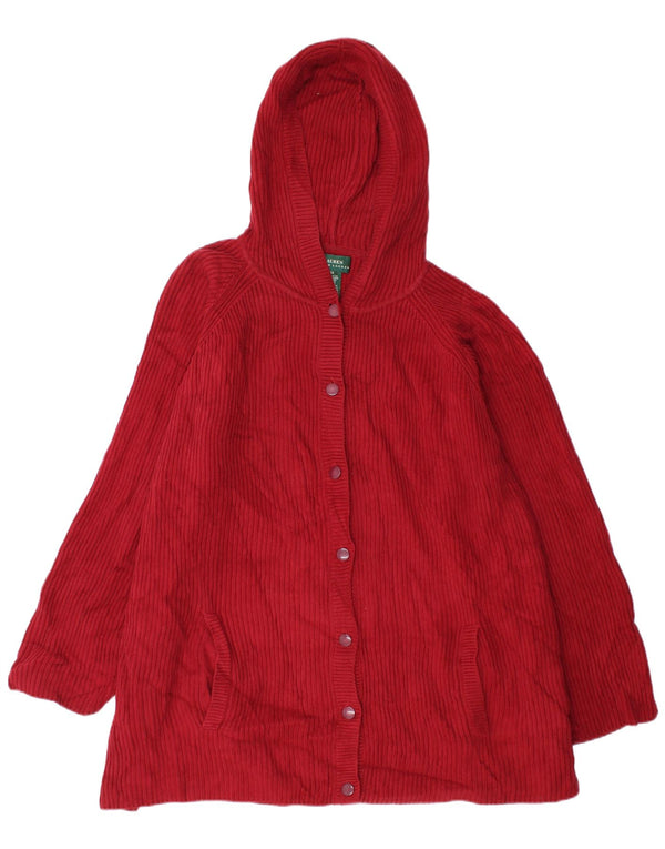 Ralph Lauren Damen Longline-Cardigan mit Kapuze, UK 22 3XL, rote Baumwolle