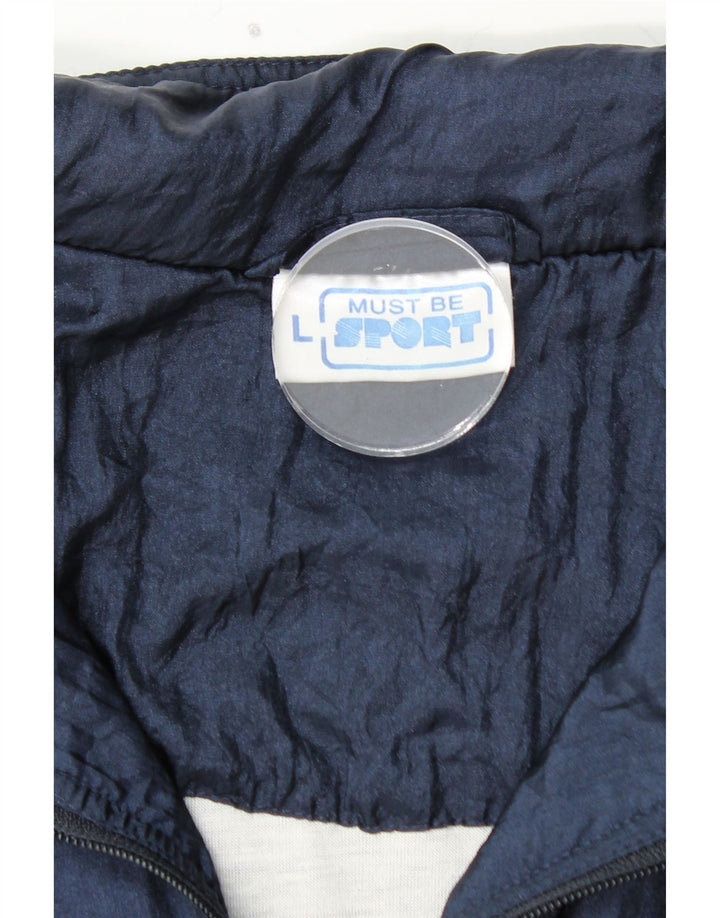 VINTAGE Herren-Trainingsanzug-Top-Jacke, großes marineblaues Colourblock-Polyamid