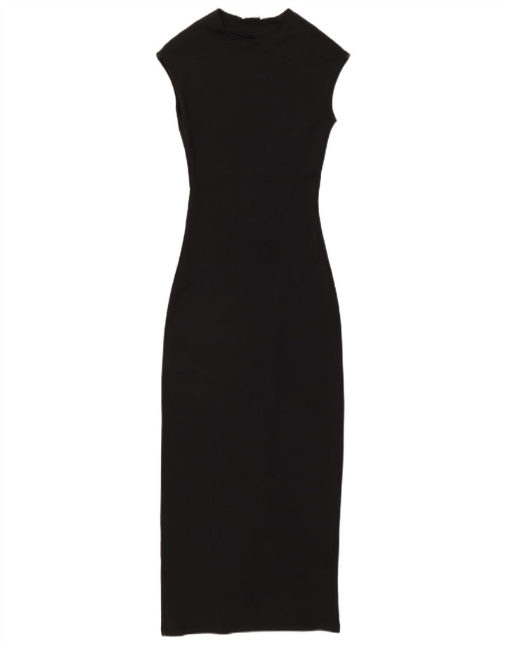 ZARA Damen Ärmelloses Maxikleid UK 10 Small Schwarz Polyamid