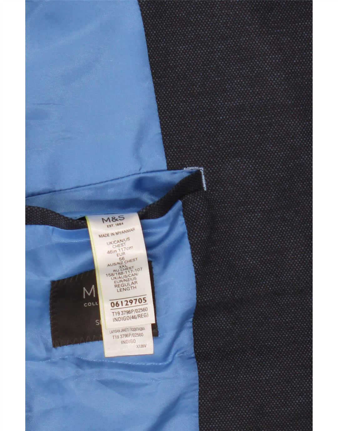 MARKS & SPENCER Herren-Blazer mit 2 Knöpfen, schmale Passform, UK 46, XL, Marineblau