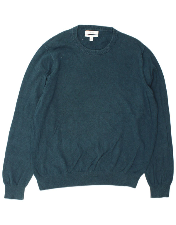 Marks & Spencer Herren-Pullover mit Rundhalsausschnitt, XL, marineblaue Baumwolle