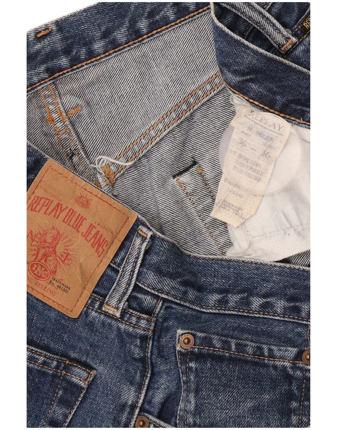 Replay Herren Straight Jeans W36 L36 Blaue Baumwolle