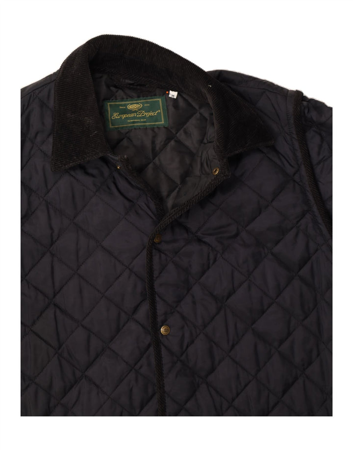 EUROPEAN PROJECT Mens Loose Fit Quilted Jacket UK 38 Medium Navy Blue Vintage European Project and Second-Hand European Project from Messina Hembry 